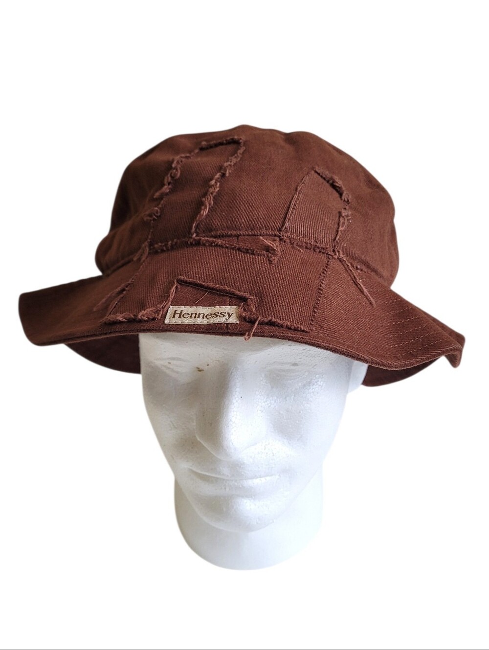 Hennessey Distressed Patchwork Chocolate Brown Bucket Hat Medium Large